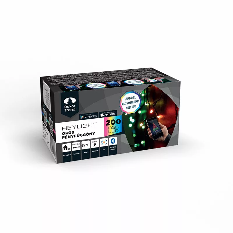 Heylight f�nyf�gg�ny, 90 x 200 cm, 200 RGB LED, fekete k�bel, IP44, BT vez�rl�s